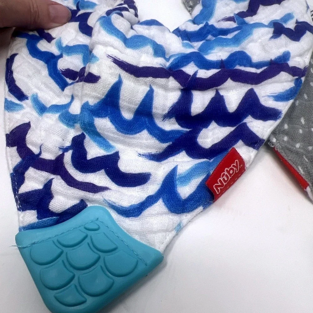 Set Of 3 Nuby Bibs With Tethers EUC Boys Blue Gray Animals